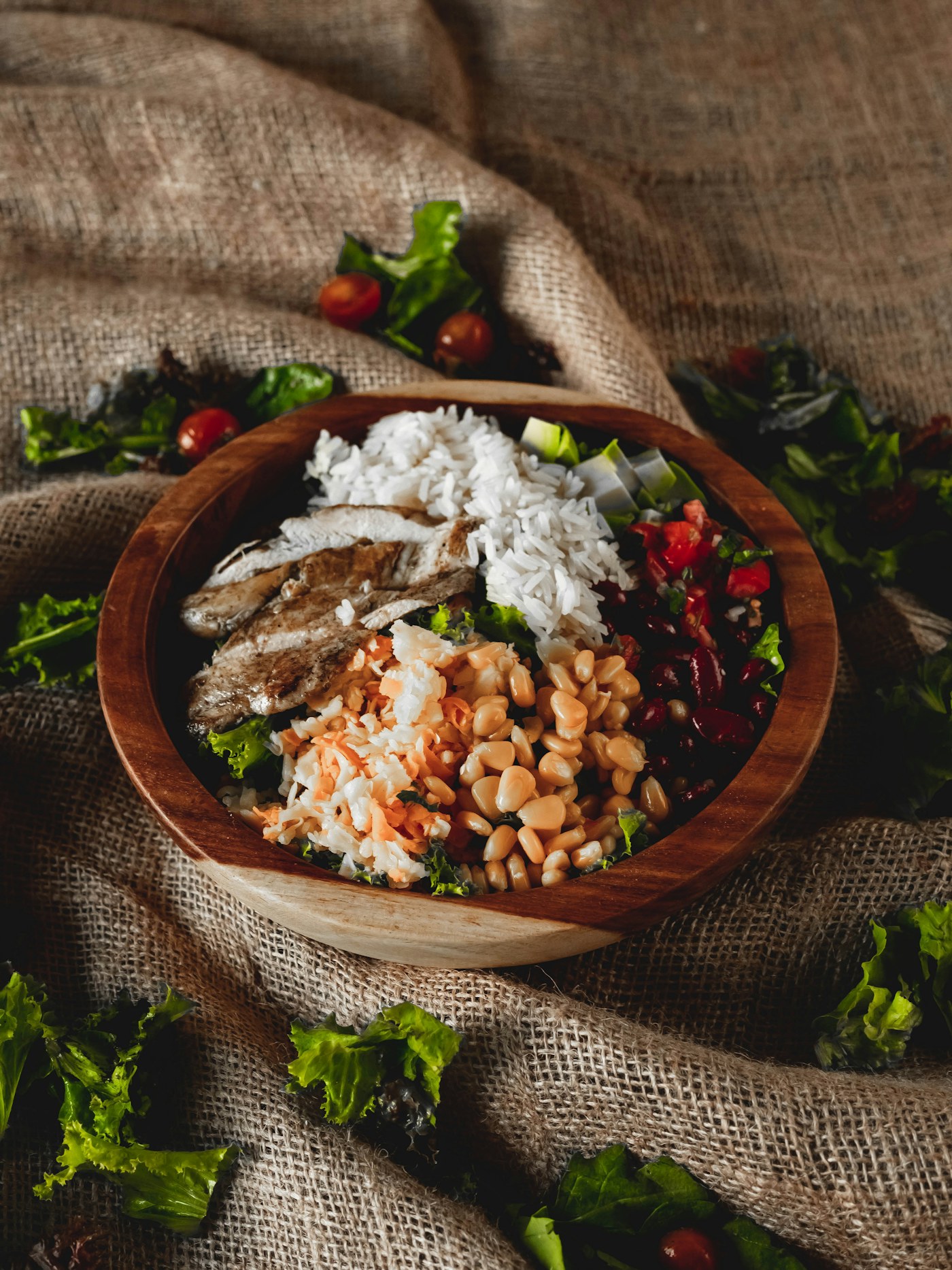 Lean protein rice bowl with vegetables and balanced macros