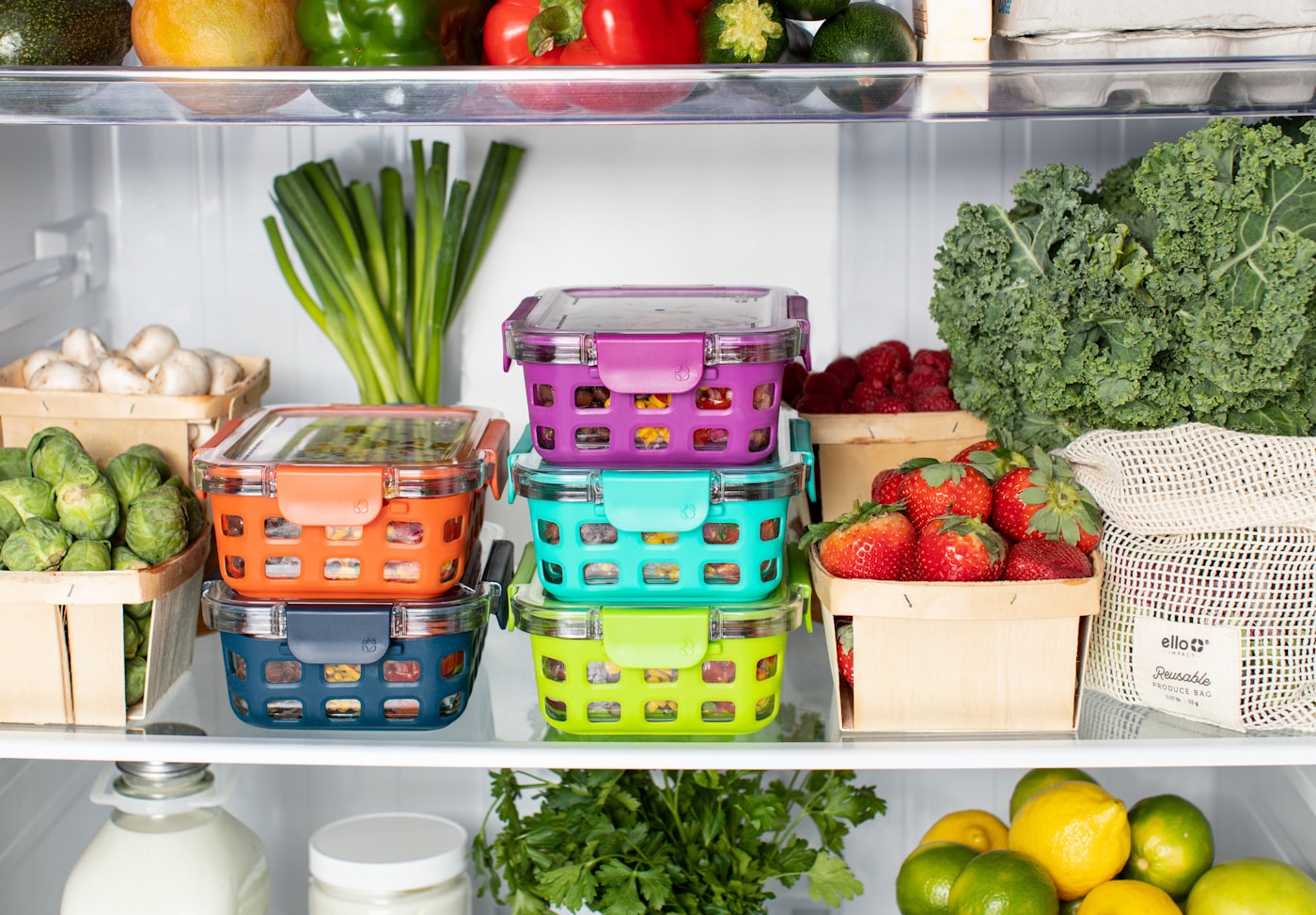 Balanced lunch box with vegetables, grains, and lean protein portions